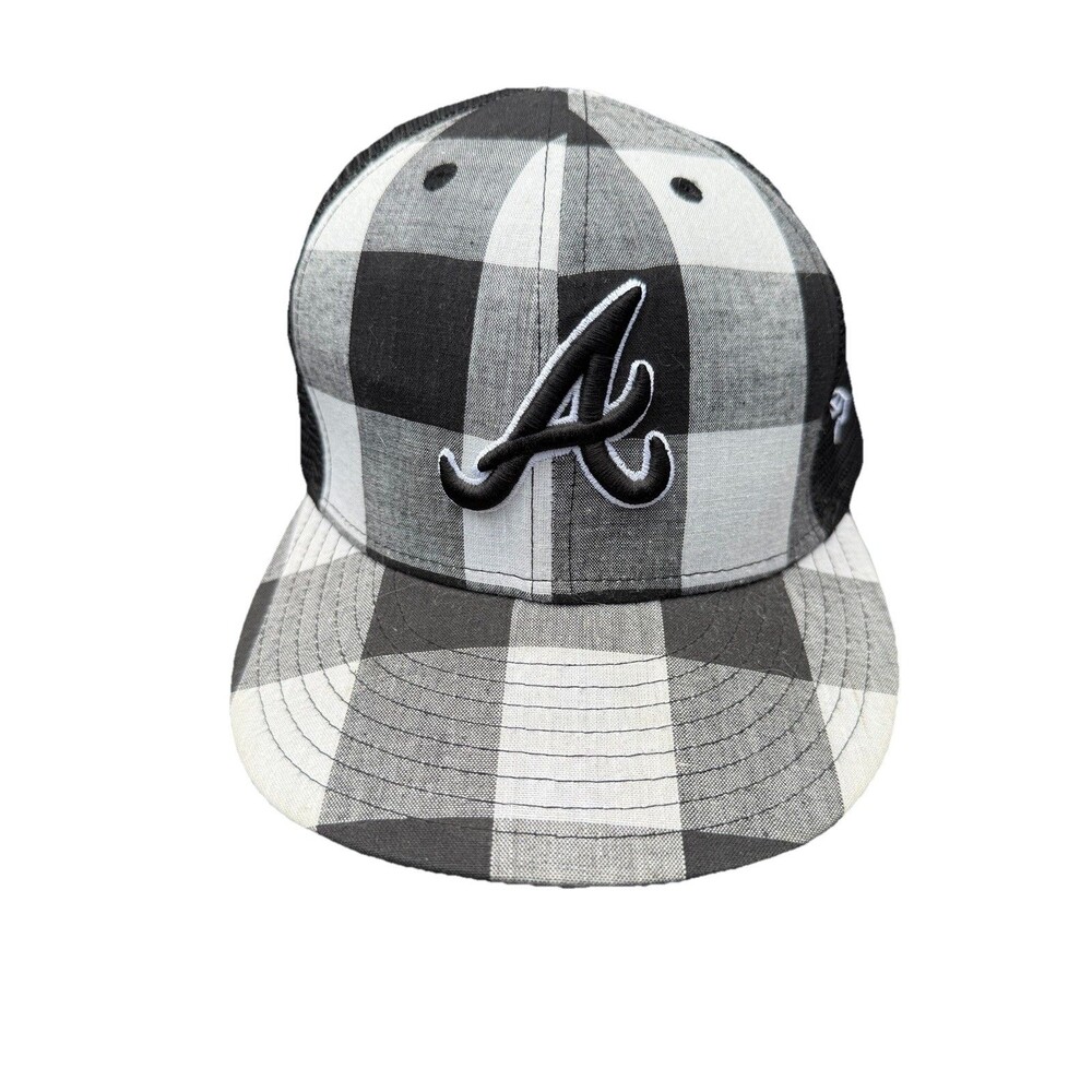 New Era 59Fifty 5950 Atlanta Braves Fitted Hat Cap 7 7/8 Black/ White Plaid Rare